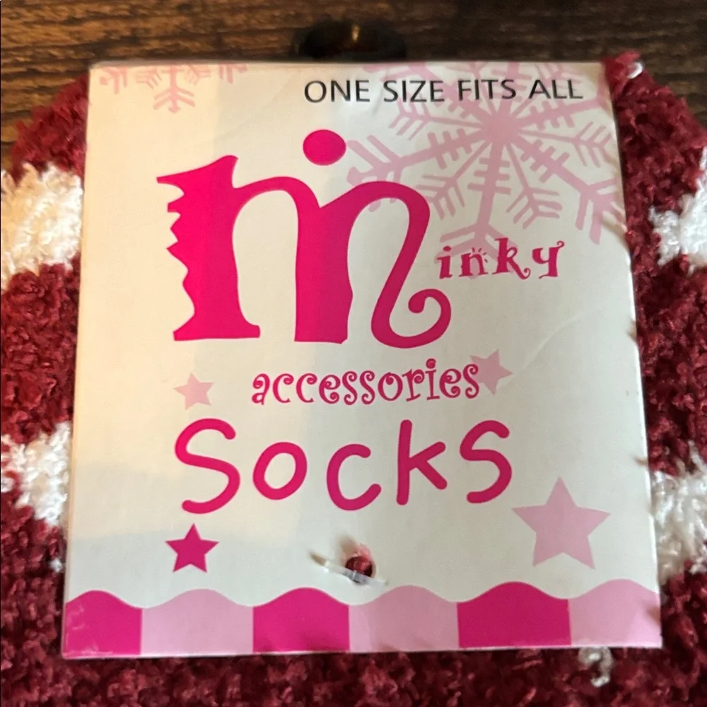 Maroon & White‎ Heart Fuzzy Socks with Fox Face